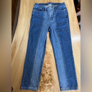 On 34th straight leg two tone blue jeans